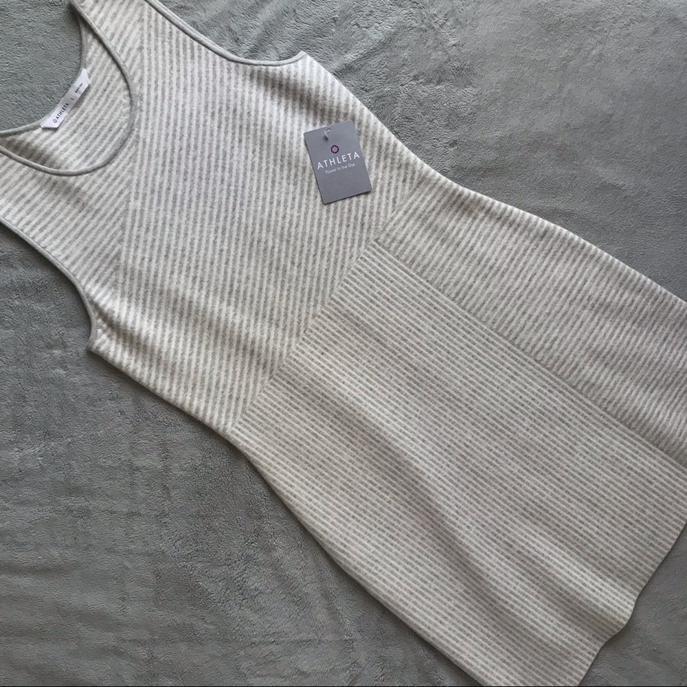 Athleta Chills & Valleys Tank Sweater Dress Gray White Stripe Large Sz L